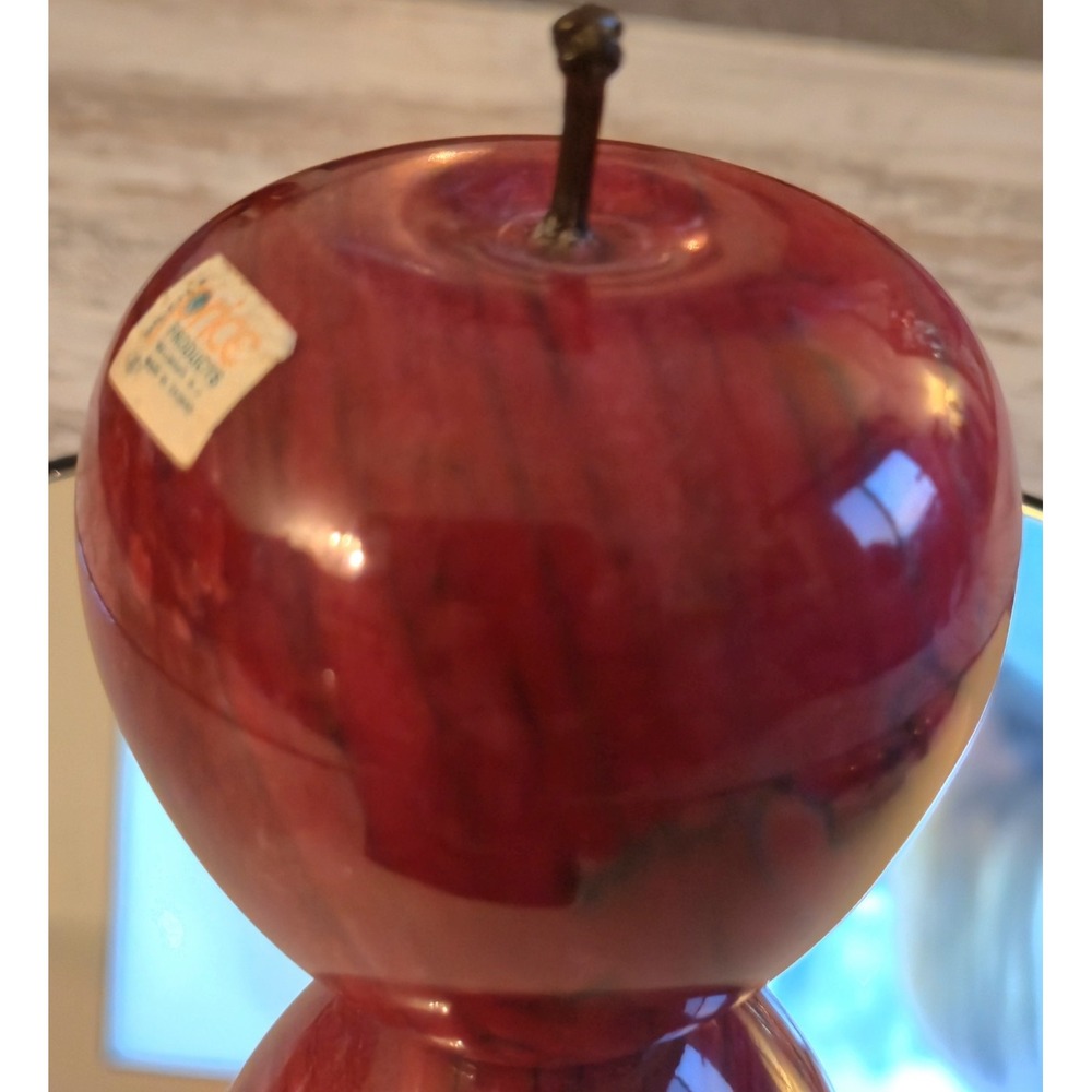Vintage Albert Price Red Marbled Alabaster Stone Decorative Apple Paperweight